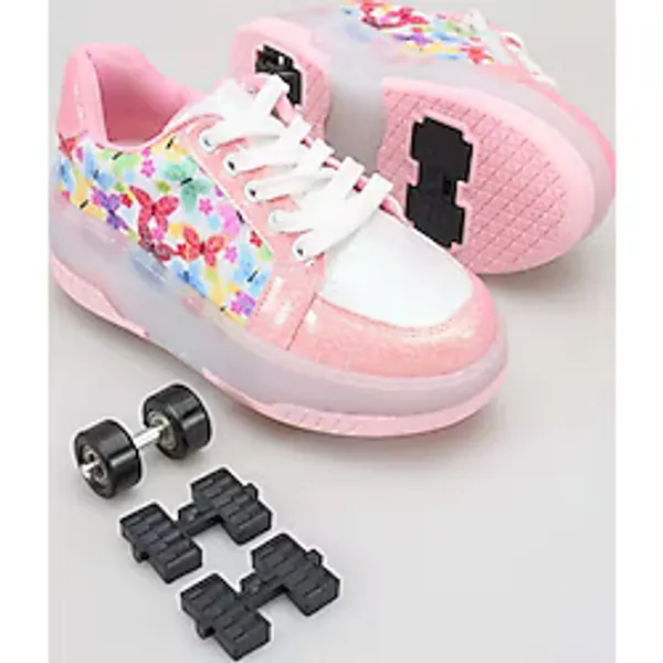 SEFERİ Çocuk Patenli 4 Tekerlekli Pembe Spor Işıklı Paten Ayakkabı - Tekerlekli Sneakers