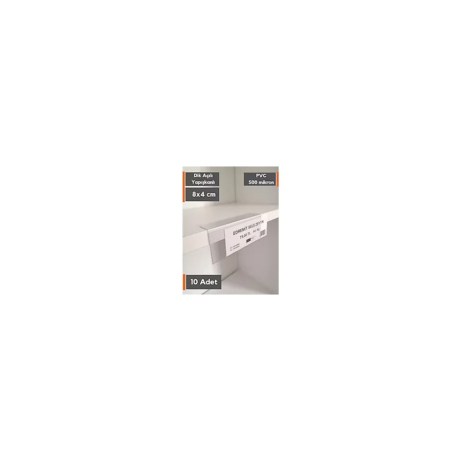 Şeffaf Etiket 10 Adet Pvc Şeffaf Etiketlik Isimlik Yapışkanlı Cep L Etiketlik Dik Açılı Raf Etiketliği Plastik Ürün Etiket Cebi Pvc Kart Koruyucu Cep - Raf Üstü - 8x4 cm