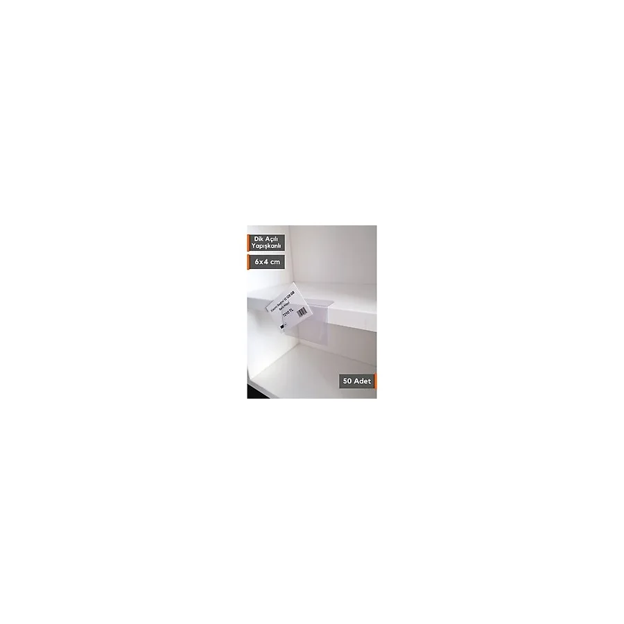 Şeffaf Etiket 50 Adet Pvc Şeffaf Etiketlik Isimlik Yapışkanlı Dik Açılı Etiket Cebi Plastik L Etiketlik Parlak Etiket Kart Koyma Cebi Etiket Koruyucu Cep - Raf Üstü - 6x4 cm
