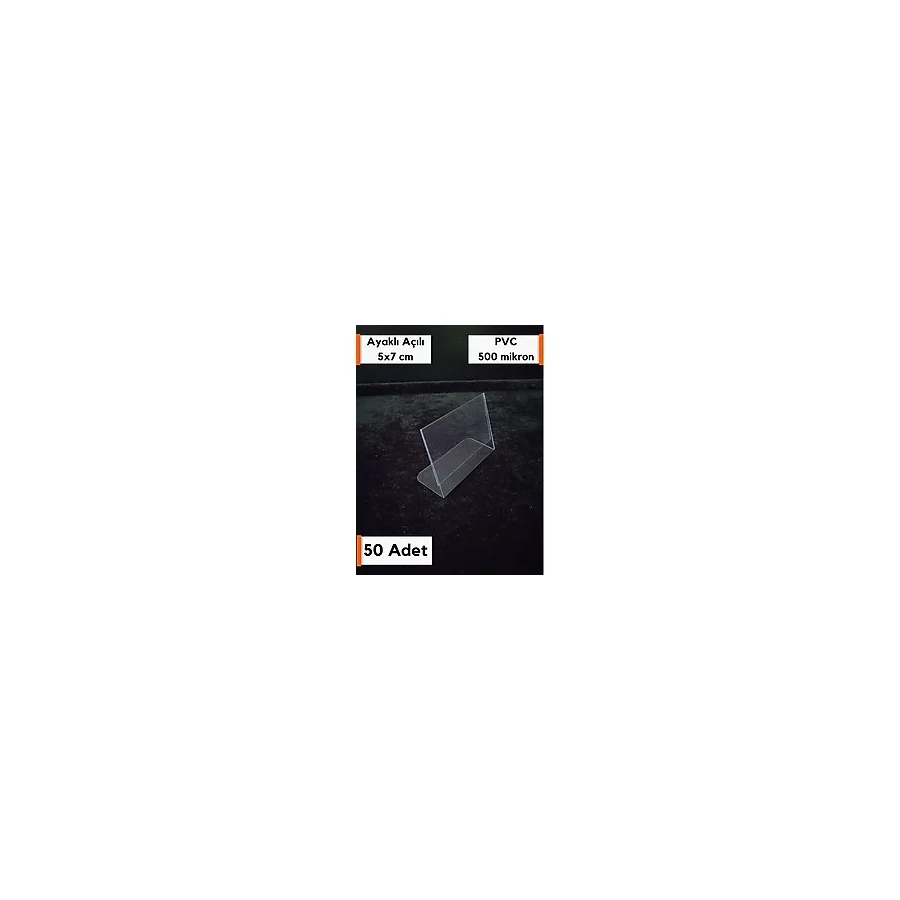 Şeffaf Etiket Pvc Etiketlik Isimlik Ayaklı Arkaya Yatık Plastik Etiketlik Cep Stand Ürün Etiket Koruyucu Cep Ayaklı Stand Plastik Kart Koruyucu - 50 Adet - 5x7 cm