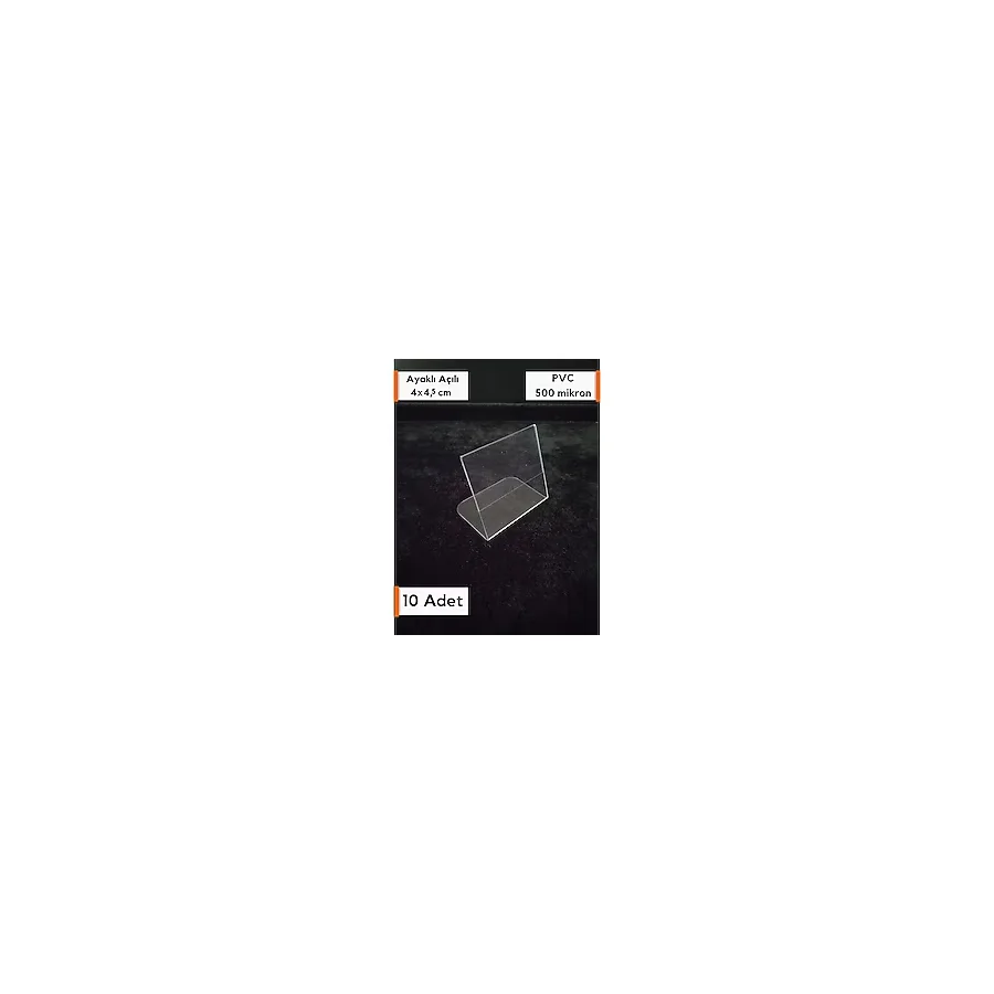 Şeffaf Etiket Pvc Etiketlik Isimlik Ayaklı Arkaya Yatık Plastik Etiketlik Cep Stand Ürün Etiket Koruyucu Cep Ayaklı Stand Plastik Kart Koruyucu - 10 Adet - 4x4,5 cm