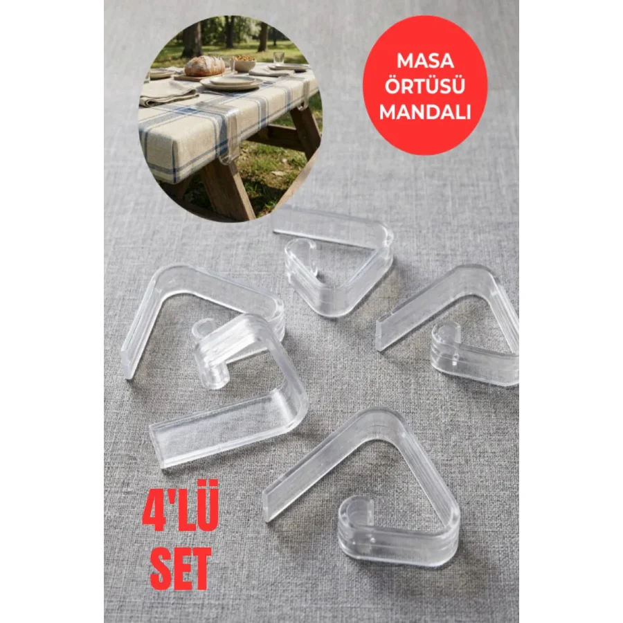 Şeffaf Masa Örtüsü Mandalı 4'lü Set - Kaymaz, Rüzgara Dayanıklı, Piknik & Balkon Masa Sabitleyici