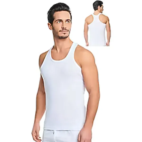 Seher Yıldızı Erkek Beyaz 6'Lı Paket Pamuklu Ribana Rambo Atlet Beyaz S