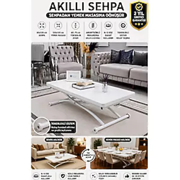 Sehpam Akıllı Akıllı Sehpa Juppo Üst Tabla Mdf Beyaz Oval Köşe Alt Ayak Beyaz Dışa K