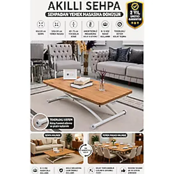 Sehpam Akıllı Akıllı Sehpa Juppo Üst Tabla Mdf Efesçam Oval Köşe Alt Ayak Beyaz Dışa K