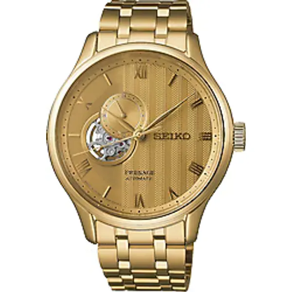 Seiko Presage Japanese Garden Semi-Skeleton SSA468 Çelik Kordon Altın Erkek Kol Saati