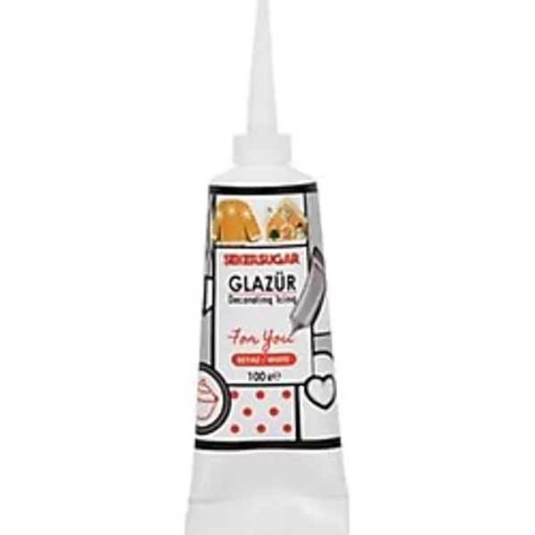 ŞEKER & SUGAR Beyaz Glazür Tüp, 100 g, Pasta Kurabiye ve Tatlı Süsleme Sosu