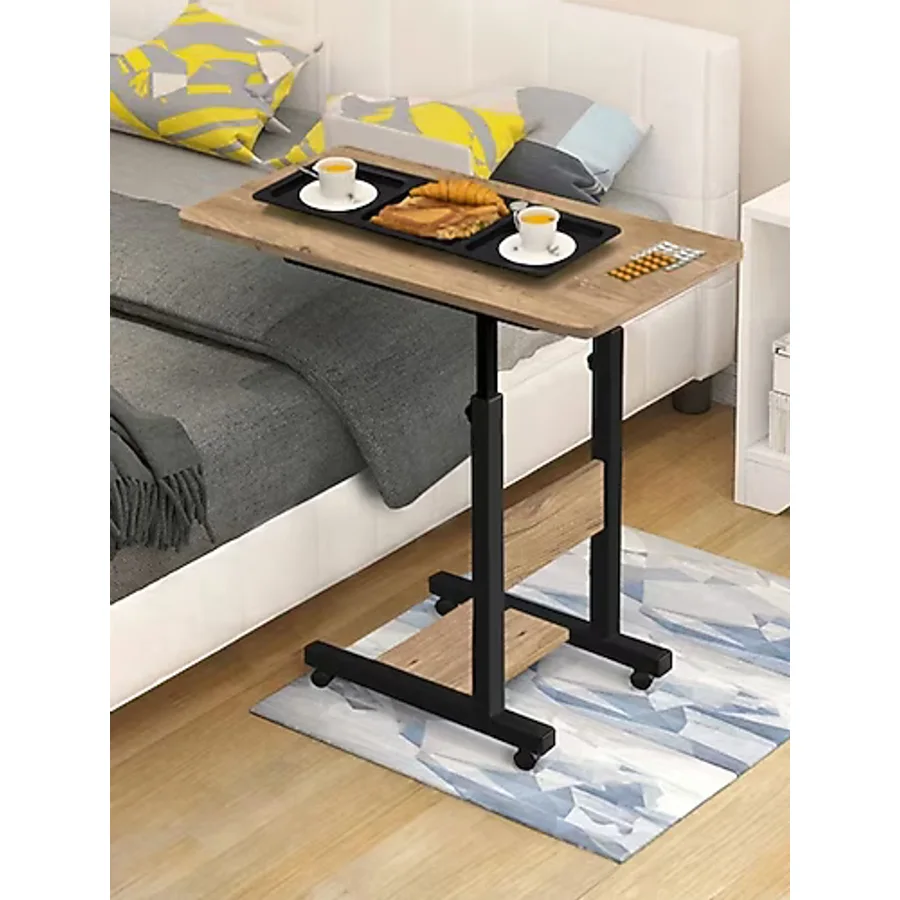 sekizincicaddedizayn Yükseklik Ayarlı Hasta Sehpası - Atlantik Çam 70x40 (Tekerli) Oval Kenar