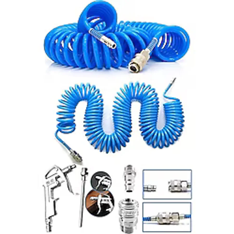 Sel Yüksek Kompresör Spiral Hava Hortumu 8 mm 15 mt Hava Jakı Hava Tabancası Recor Seti - 8 mm x 15 mt