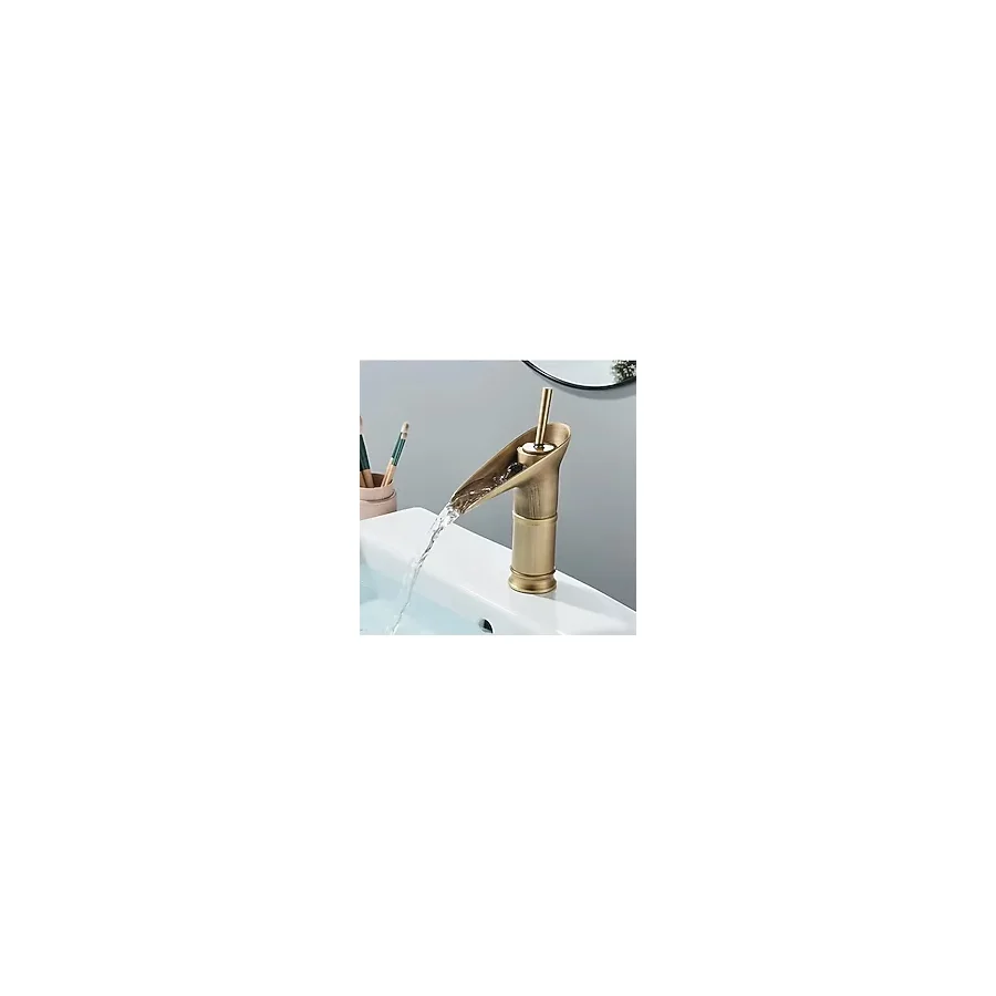 Şelale Batarya Antik Gold Şelale Musluk Doğal Akışlı Mat Antik Gold Lavabo Bataryası
