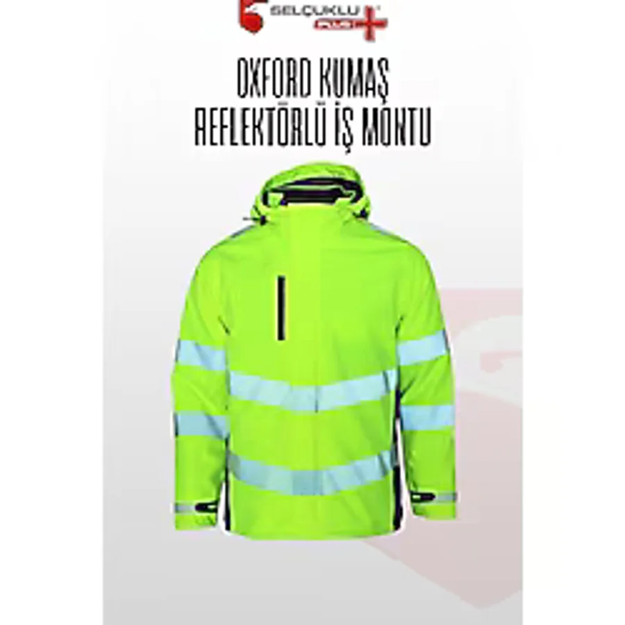 Selçuklu Plus Oxford Kumaş Reflektörlü Iş Montu, Su Geçirmez, Kapüşonlu, Termal Astar - Sarı - XL