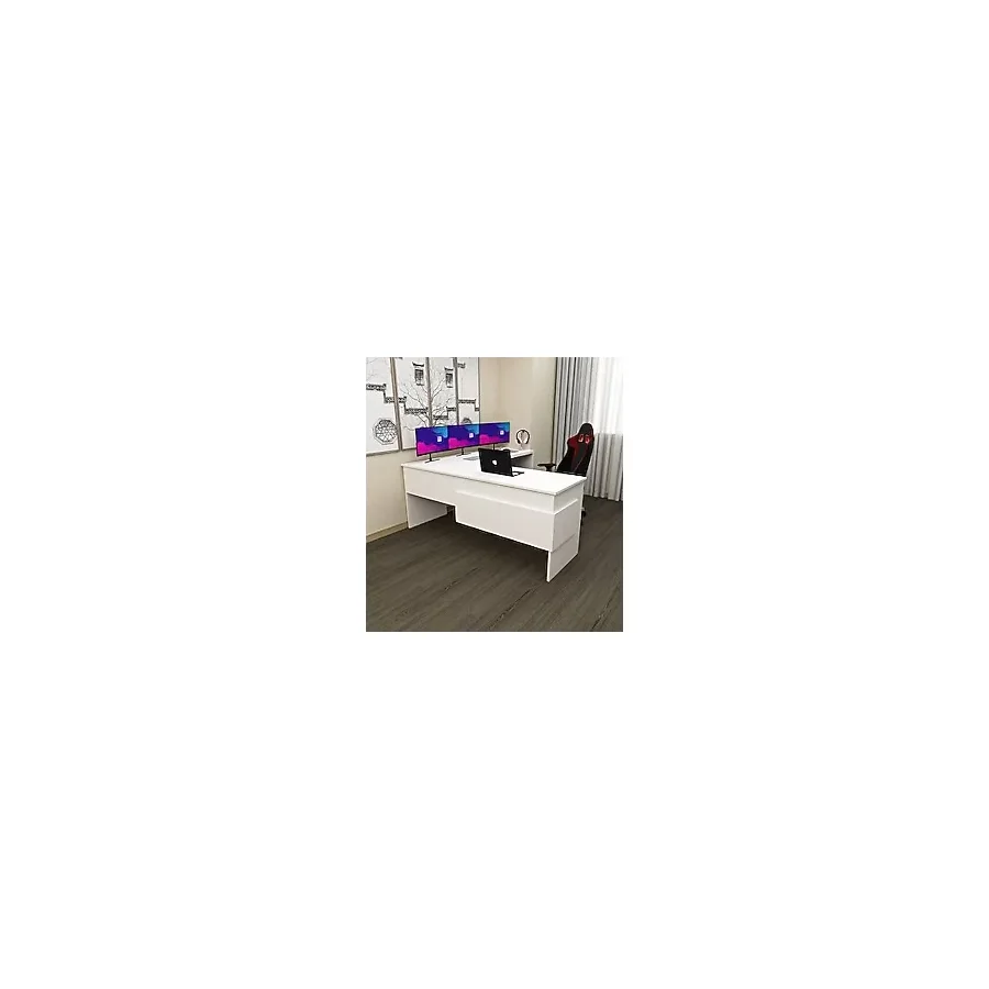 Sell 180 cm L Çalışma Masası Ofis Masası Oyuncu MasasıBeyaz-Beyaz
