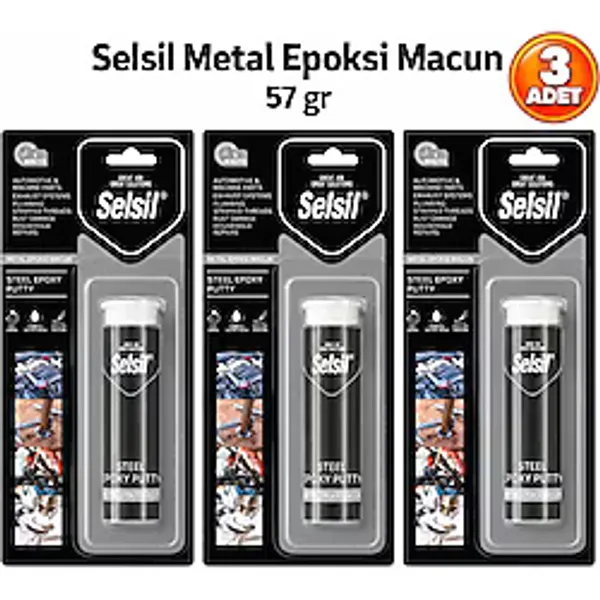 Selsil Arge Toptan Metal Epoksi Yapıştırıcı 57 gr Otomotiv ve Makine Parçaları, Egzoz Sistemleri,tesisat Işleri,sökülmüş Vidalar,pas Hasarlarında,ev Onarımları İçin Uygundur. 3 Adet