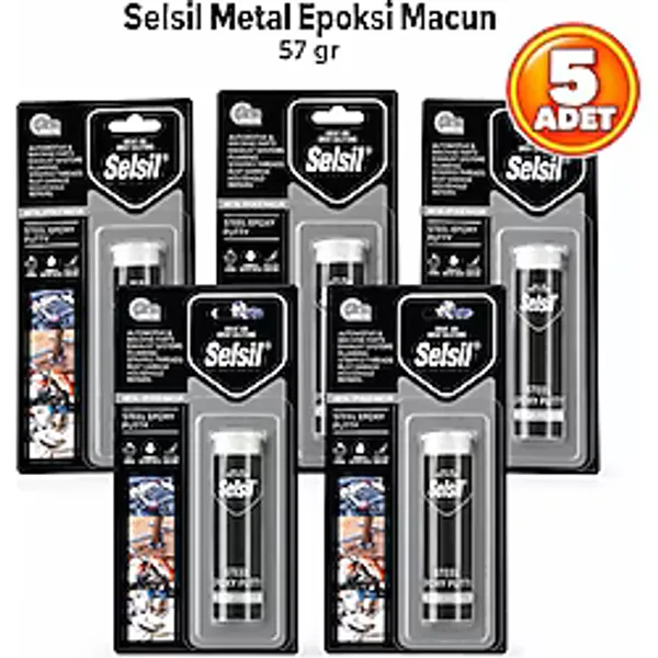 Selsil Arge Toptan Metal Epoksi Yapıştırıcı 57 gr Otomotiv ve Makine Parçaları, Egzoz Sistemleri,tesisat Işleri,sökülmüş Vidalar,pas Hasarlarında,ev Onarımları İçin Uygundur. 5 Adet