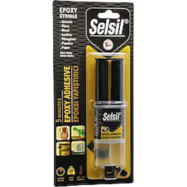 Selsil Epoxy Syrınge Adhesive Şırınga Epoksi Yapıştırıcı 28GR. Alüminyum - Cam - Porselen - Seramik - Ahşap - Metal - Renkli - 1 Adet