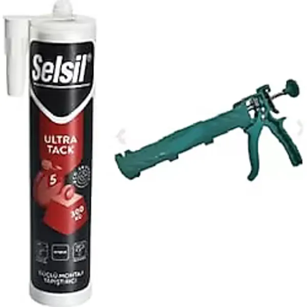 Selsil Ultra Tack 290 ml Güçlü Korniş ve Montaj Yapıştırıcısı, Silikon Tabancası ile Kombo Set