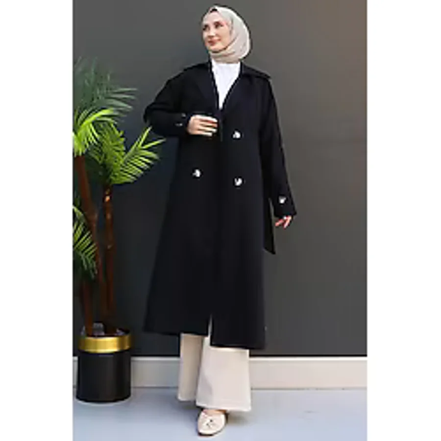 Selvi Kuşaklı Trenç Siyah - 38