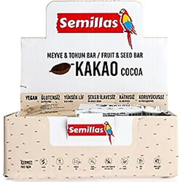 Semillas Kakaolu Glütensiz ve Besin Alerjisi Dostu Sağlıklı Atıştırmalık Meyve Bar 35Gr. 12'li Paket