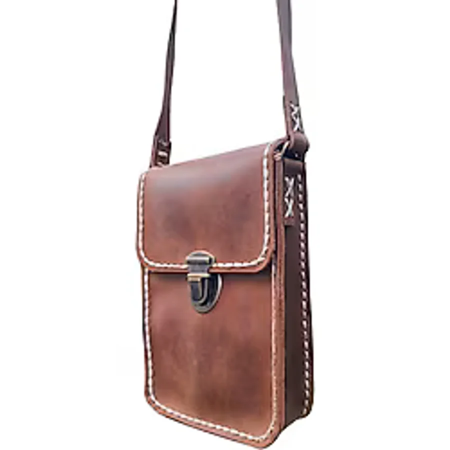 Semiramis Dionysos Ss7 Model El Yapımı Vintage El Dikişi Unisex Crazy Deri Küçük Boy Çanta Telefon Çantası