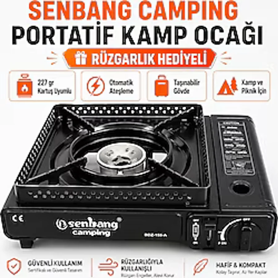 Senbang Camping Portatif Kamp Ocağı 1 Adet Gaz Hediyeli Taşınabilir Piknik Ve Kamp Ocak Siyah