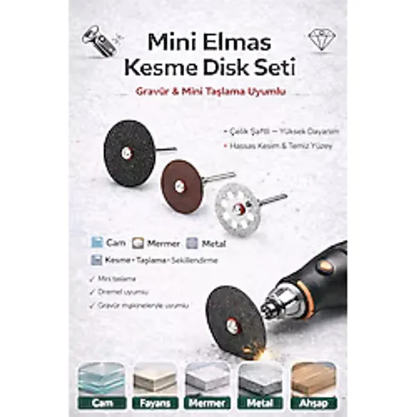 SENBANG Mini Kesme Diski Seti - Cam, Mermer, Metal, Ahşap Uyumlu Çelik Keser - Gravür & Matkap Uyumlu