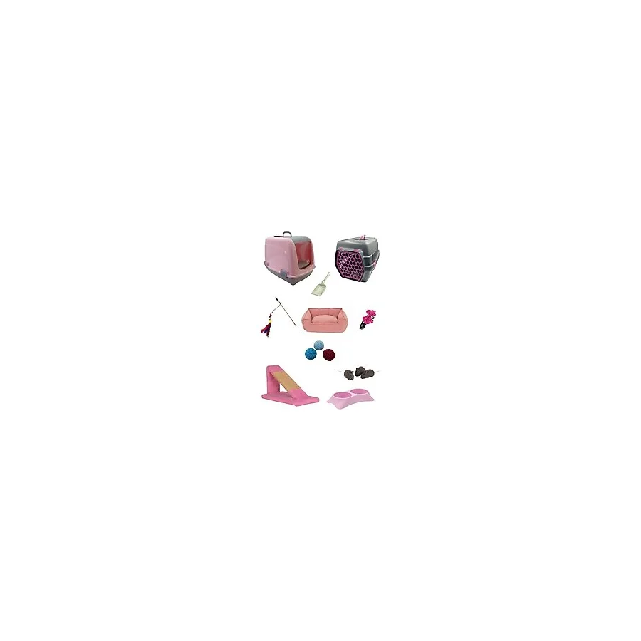 Sennedilersen Kedi Başlangıç Seti ve Kedi Tuvalet Seti Premium 10 Parça - 50 x 39 x 37 cm - Pembe