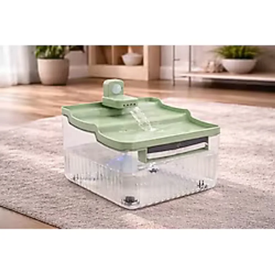 Sensörlü Sessiz Su Sebili, Sensörlü Kedi Su Pınarı, Kedi Su Kabı, Akıllı Köpek Su Kabı (Yeşil Sebil + Yedek Filtre)