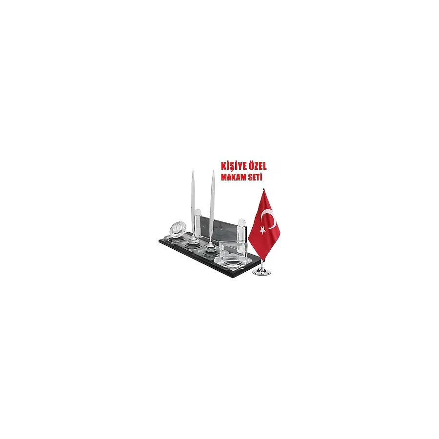 Sentez Masa Üstü İsimlik Elit Türk Bayraklı Masaüstü İsimlik Kristal Ofis Masa İsimliği Kalemli Saatli Yönetici Hediyesi
