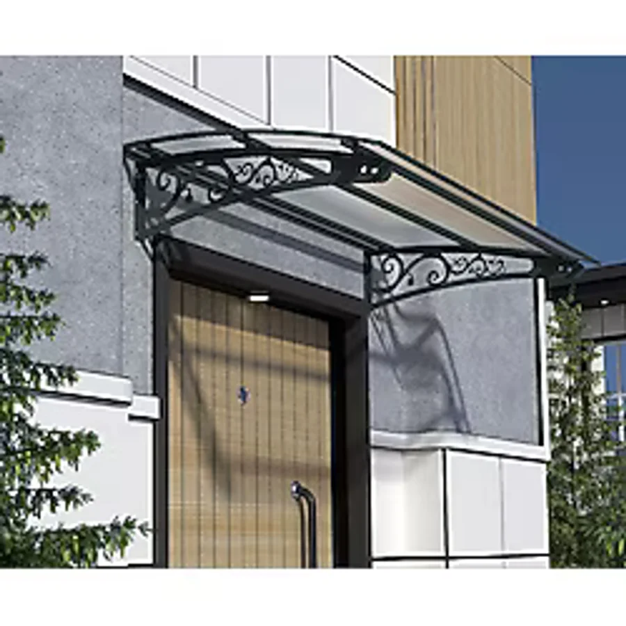 Şentürk Yapı Metal Taşıyıcılı Kapı Üstü Pratik Sundurma Antrasit - Şeffaf Levha 110 x 100 Md2