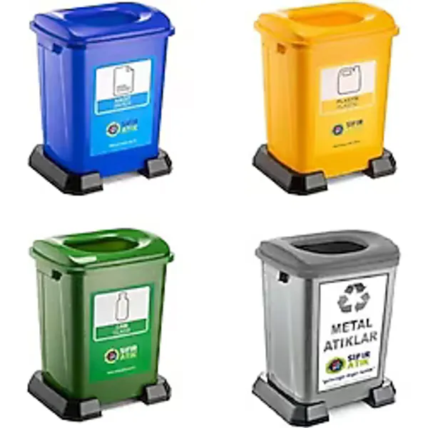 Şenyayla 50LT Büyük Geri Dönüşüm Kutusu Plastik 4 Lü Set Sıfır Atık - Çok Renkli