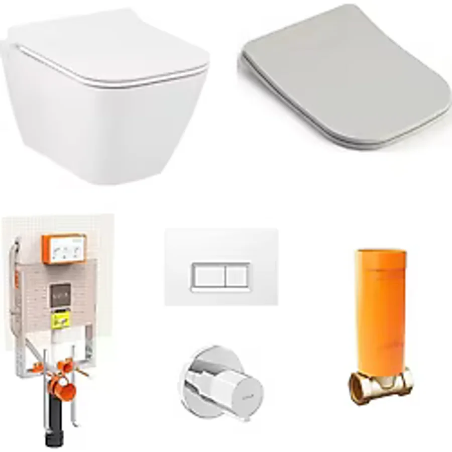 Seramiksan Saturn Rim-Out (Kanalsiz) Asma Klozet + Vitra Gomme Rezervuar + Yavas Kapanir Kapak Set