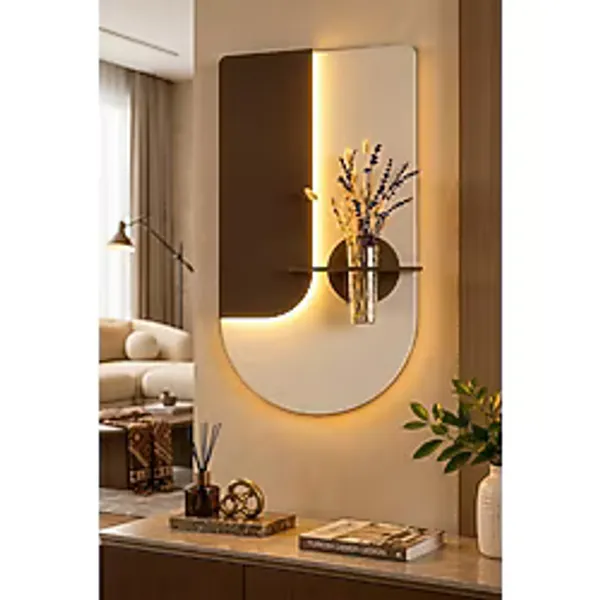 SERENGETI ART LAVANTA AHŞAP PİLLİ LEDLİ İSKANDİNAV TARZI SALON DUVAR RAFI MODERN ÇİÇEKLİK 40 X 75 CM