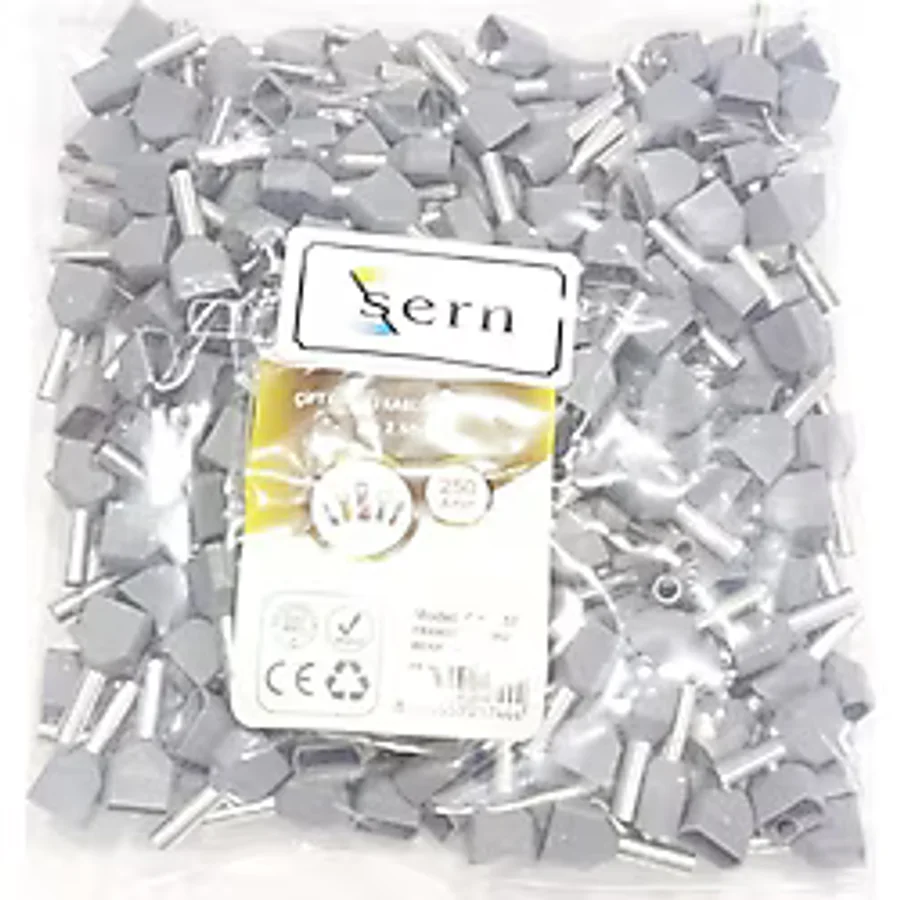 Sern 2,5 mm Çift Girişli Izoleli Kablo Yüksüğü - Fransız Norm - Gri - 1 Paket (250 Adet) - Ütü