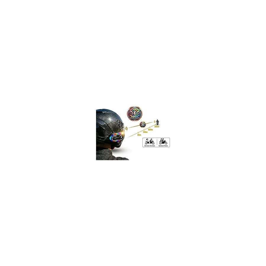 Serreha Motosiklet Interkom Bluetooth Kulaklık - 300 Metre Menzilli Ikili Bağlantı - Rgb Işıklı Su Geçirmez Kask Kulaklığı - Siyah
