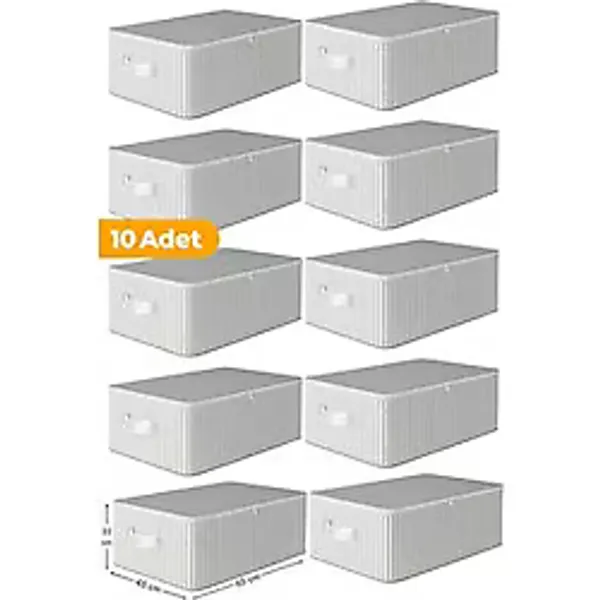 Serstil 10 Adet Antrasit Çizgili Büyük Boy Baza Altı Ve Çekyat Hurç - 65x45x22 Cm - Organizer. Gri
