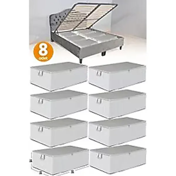 Serstil 8 Adet - Antrasit Çizgili Büyük Boy Baza Altı Ve Çekyat Tipi Hurç 65 X 45 X 22 Cm Gri