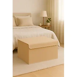 Serstil Büyük Boy Destekli Kapaklı Kutu Hurç - Yorgan Battaniye Saklama Kutusu Organizer 60X40X30 - Bej