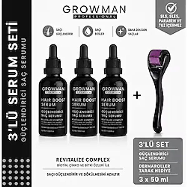 Serum 50 ml X3 + Dermaroller Tarak Hediyeli Set - 70 Günlük Yoğun Bakım