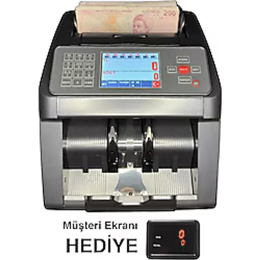 Sesli Karışık Para Sayma Makinesi MIX 80 New, Tl Ve Euro Karışık Sayım - Dolar Adet Sayım Müşteri Ekranı