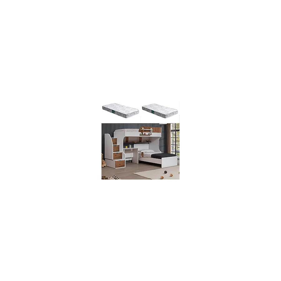 Setay Aura Ranza Karyola Masa + 2 Comfort Yatak, Aura Genç/çocuk Odası Takımı - 90 x 200 cm - Beyaz - Ahşap