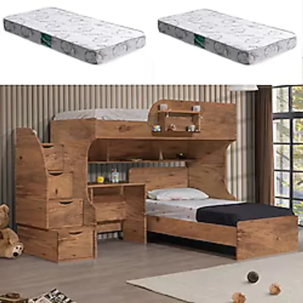 Setay Aura Ranza Karyola Masa + 2 Comfort Yatak, Aura Genç/çocuk Odası Takımı - 90 x 200 cm - Koyu Ceviz