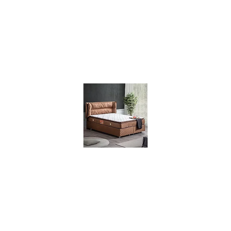Setay Barselona İkili Set Çift Kişilik Baza Başlık - Kahve - 160 x 200 cm - Kahverengi