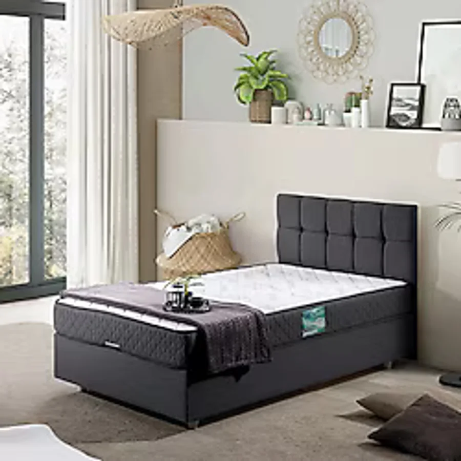 Setay Berlin Tek Kişilik Baza Başlık Comfort Yatak Seti Antrasit Gri - 90 x 190 cm