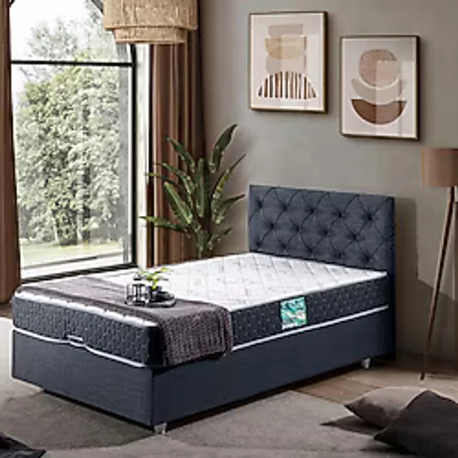 Setay Eylül Tek Kişilik Baza Başlık Comfort Yatak Seti - Lacivert - 90 x 200 cm