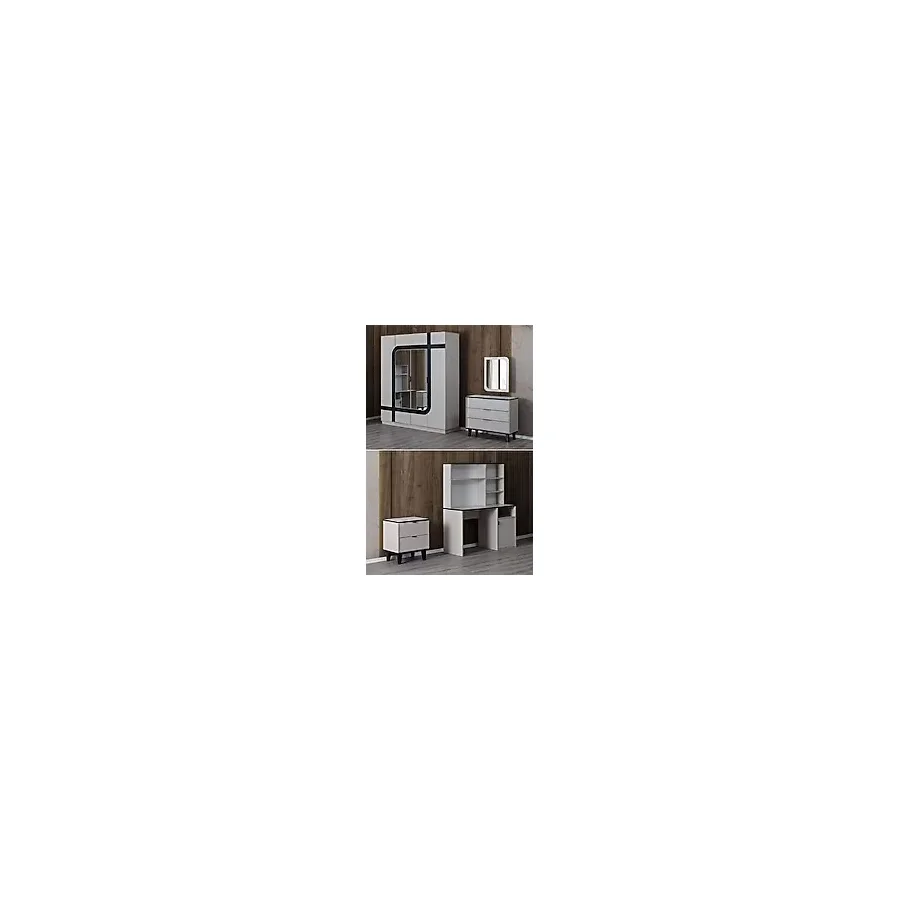 Setay Mobilya Bali Genç Odası Takımı - 4 Kapaklı Dolap, Çalışma Masası, Şifonyer, Komodin Krem