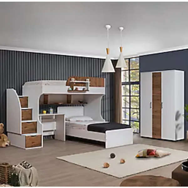Setay Ranza, Aura Ranza Karyola Masa 3 Kapaklı Dolap, Aura Genç/çocuk Odası Takımı - Beyaz - 90 x 200 cm