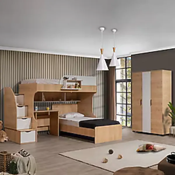 Setay Ranza, Aura Ranza Karyola Masa 3 Kapaklı Dolap, Aura Genç/çocuk Odası Takımı - Ceviz - 90 x 200 cm