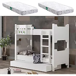 Setay Ranza, MDF Profil Ranza, Avrasya Ayrılabilir Yavrulu Ranza + 2 Adet Comfort Yatak - 90 x 200 cm - Beyaz