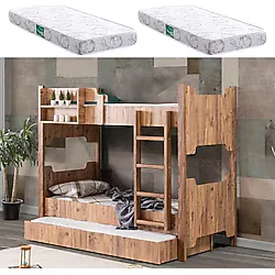 Setay Ranza, MDF Profil Ranza, Avrasya Ayrılabilir Yavrulu Ranza + 2 Adet Comfort Yatak - 90 x 200 cm - Ceviz