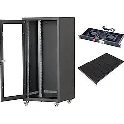 Setrack 16u 600x800 Camlı Tekerlekli Rack Kabinet+sabit Raf+2li Fan Modülü
